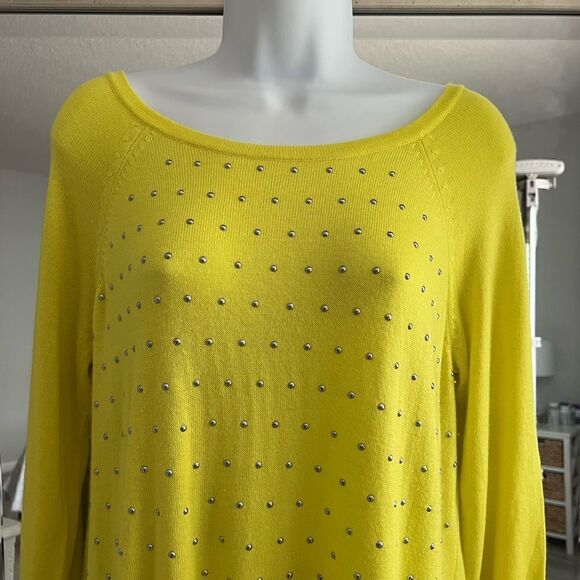 JENNIFER LÓPEZ Yellow vibrant Round-Neck Sweater Cardigan Lightweight Size L - Picture 2 of 5